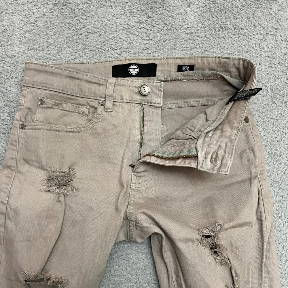Jordan Craig Sean Jeans Mens 30x32 Tan Excellent Distressed Moto‎ Ankle Zip